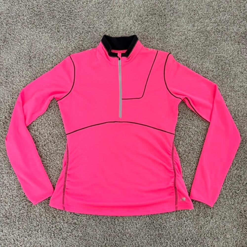 New Balance 1/4 Zip Hot Pink Pullover Black Trim Reflective Print‎ Women Medium